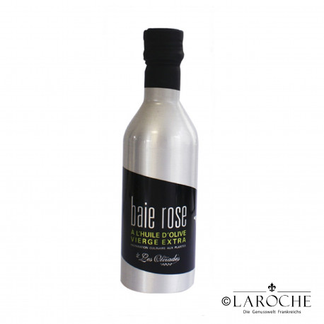 Les Oleiades, Olive oil flavoured with rosa Pepper, 33 cl, metalllic bottle