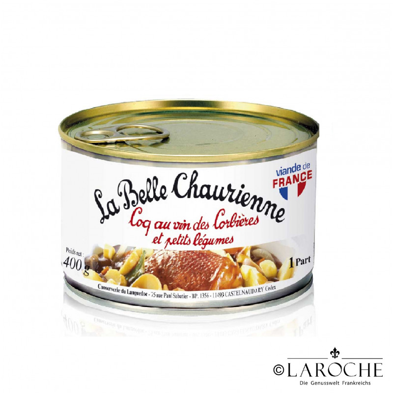 La Belle Chaurienne, Coq au vin aus dem Corbières mit kleinem Gemüse