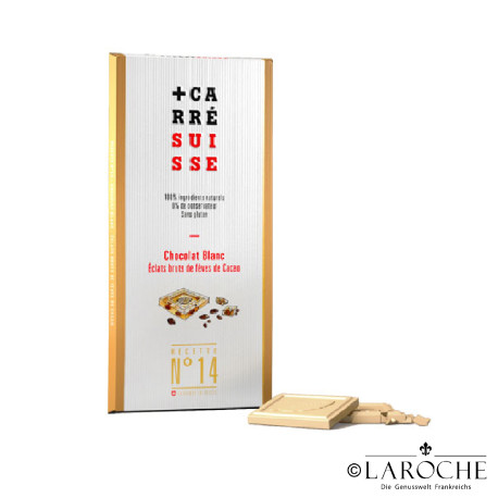 Carré Suisse, chocolat blanc éclats de fèves de cacao BIO