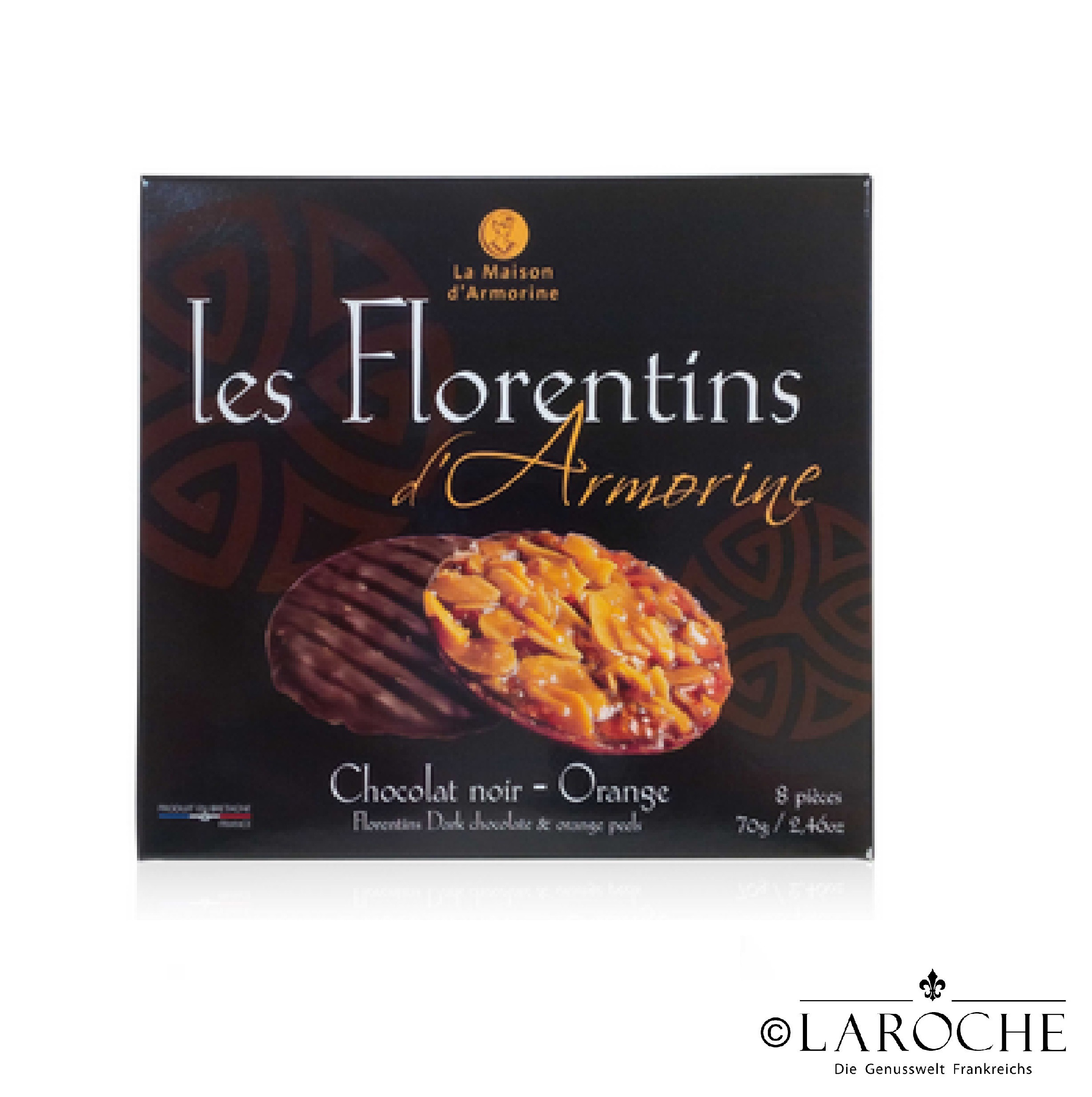 La Maison d'Armorine, Florentiner - Zartbitterschokoladentaler mit Orangenschale - 70 g