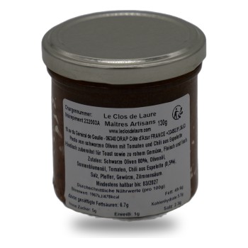 Le Clos de Laure, Preparation of Black Olives with Chili from Espelette, 130 g