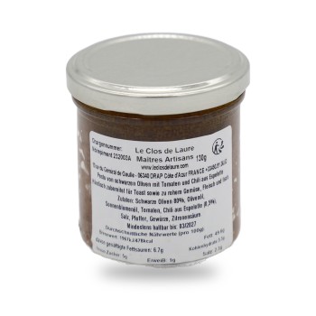 Le Clos de Laure, Pesto von schwarzen Oliven mit Tomaten und Chili aus Espelette, 130 g