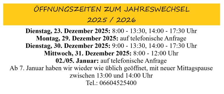 Öffnungszeiten Weihnachten 2025
