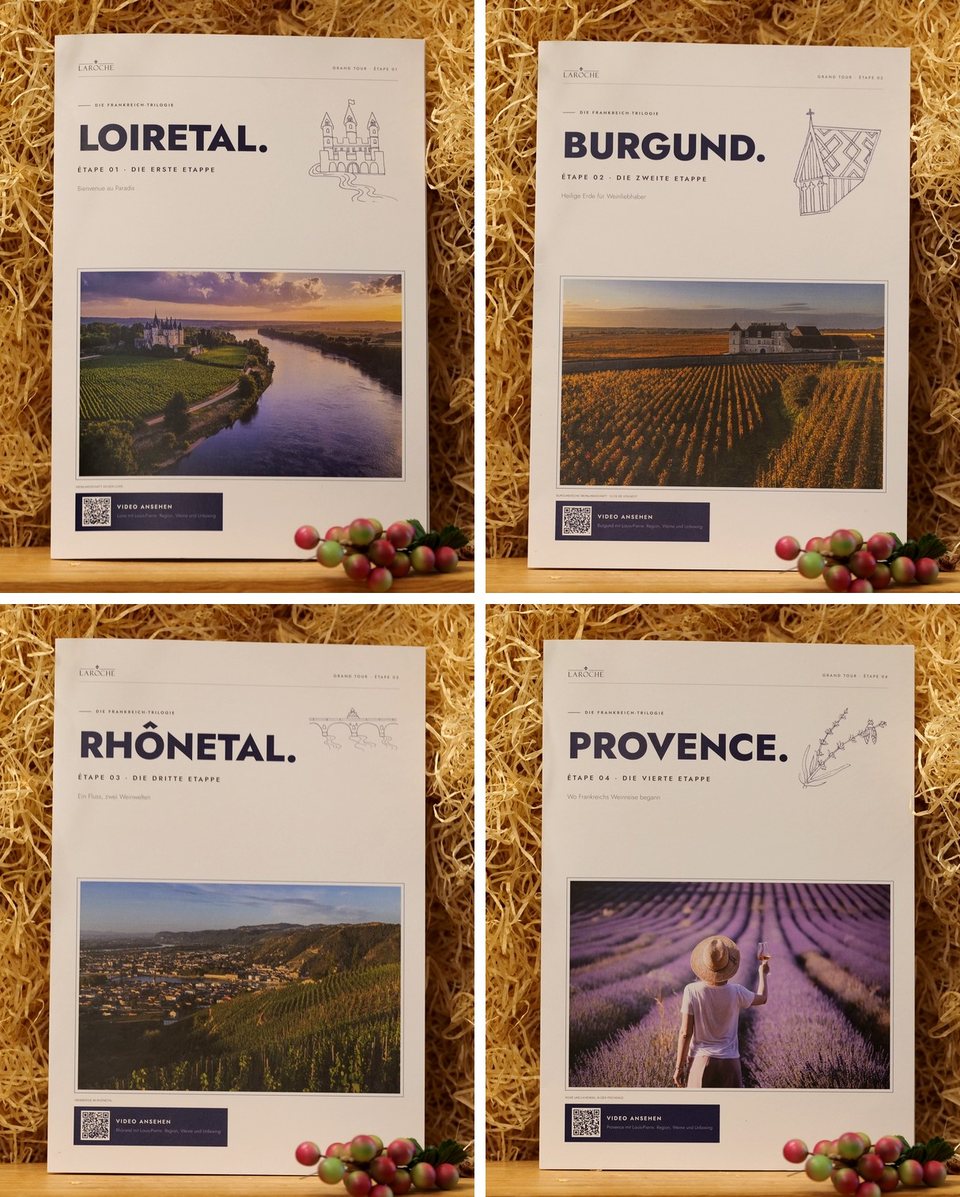 Die vier Begleithefte: Loiretal, Burgund, Rhônetal und Provence