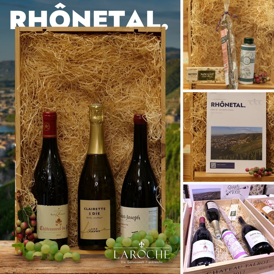 Etappe 03, Rhônetal: drei Weine, drei Spezialitäten, das Heft und die Box